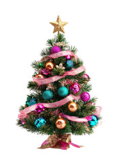 PNG Vibrant festive decorated Christmas tree.