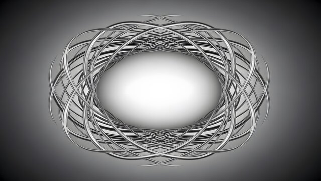 Abstract Silver Metallic Interwoven Oval Frame Background perfect for website banner, digital art, presentation background, technology branding, luxury product