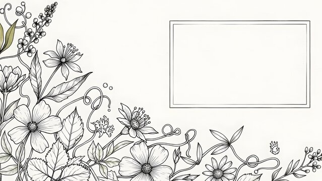 Elegant Hand-Drawn Floral Line Art Frame with Blank Space perfect for wedding invitations, greeting cards, stationery design, certificates, labels, menus, - Powered by Adobe