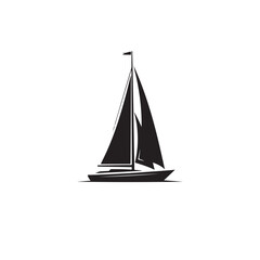 Elegant black silhouette of a classic sailboat with full sails, symbolizing freedom, adventure, and maritime travel, isolated on, perfect for nautical themes and branding projects
