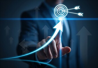 Businessman analyzing company financial balance sheet working with digital virtual graphics Businessman calculating financial data for long term investment growth goals, vertical