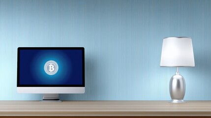 Bitcoin investment setup home office digital currency modern design cozy environment close-up view