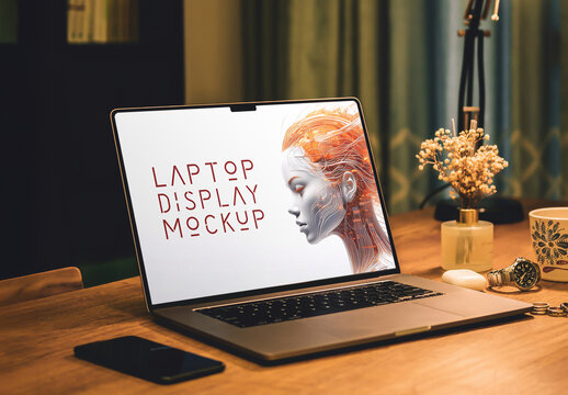 Laptop Screen with Lamp Mockup