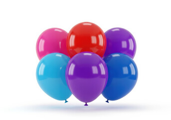 Colorful balloons floating together against a clean white background