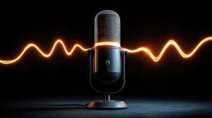 Elevate Your Voice with a Stunning Retro Microphone Against a Dynamic Orange Wave Backdrop, Capture Attention for Podcasts, Music Production, or Captivating Voiceovers Today