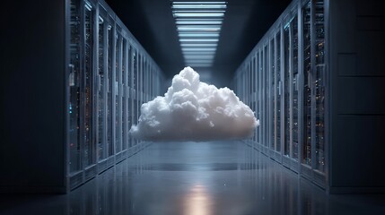 Secure cloud data center with floating cloud for innovative technology solutions, modern servers, advanced infrastructure, and reliable data storage