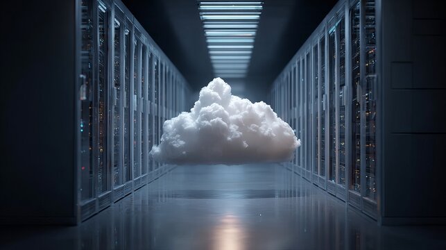 Secure cloud data center with floating cloud for innovative technology solutions, modern servers, advanced infrastructure, and reliable data storage