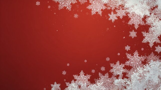 Elegant snowflakes gracefully falling on a rich red background, creating a festive winter scene.