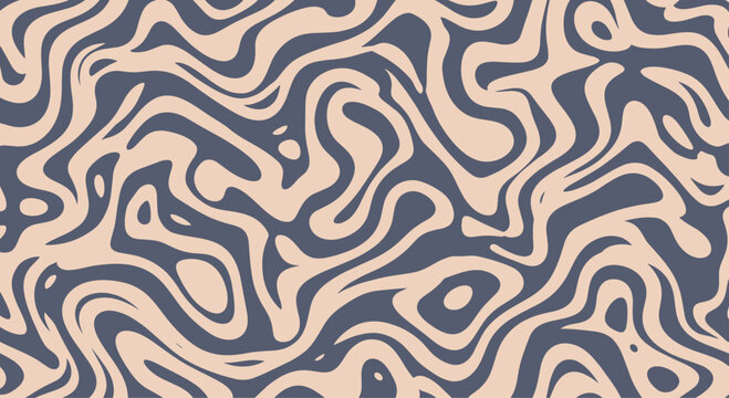 Abstract liquid marble texture background with swirling psychedelic blue and beige lines for a dynamic and fluid design.