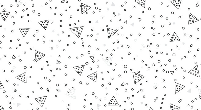 Fototapeta A fun seamless pattern of hand-drawn doodle triangles and dots creating a playful and chaotic black and white background.