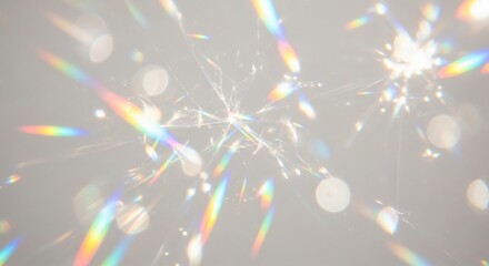 Rainbow light refractions and sparkles on white background
