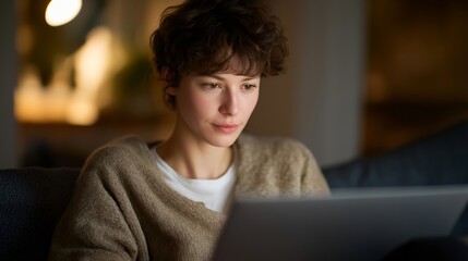 A student using a digital marketplace for refurbished electronics, selecting a renewed laptop with extended warranty — circular tech economy, e-waste reduction, and conscious gadget buying.