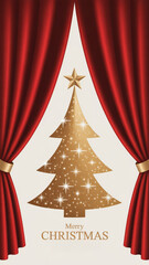 Red velvet stage curtain with golden stars, perfect for Christmas, theater, cinema, or holiday greeting card design and decoration