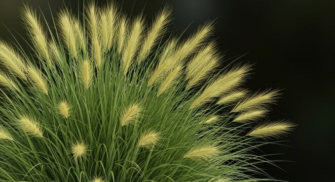 Pampas Grass Plume With Green Leaves Black Background - Powered by Adobe