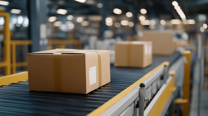 A warehouse conveyor system automatically sorting packages by size and weight, sensors adjusting belt speed to maintain proper load distribution across multiple lanes — smart logistics, automated