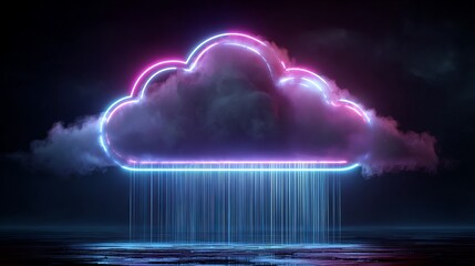 Futuristic neon cloud with digital rain, a modern data concept for innovation and technology businesses, perfect for tech startups and cloud-based services