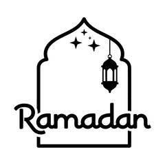 Fototapeta premium Modern calligraphic black silhouette of the word ramadan isolated on white background