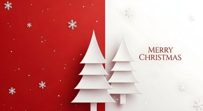 Elegant christmas trees on red and white background with snowflakes