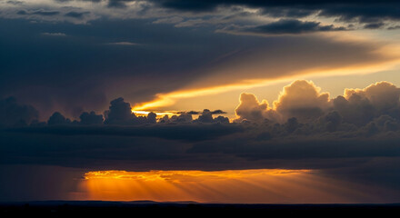 Dramatic Storm Clouds with Golden Sun Rays Breaking Through