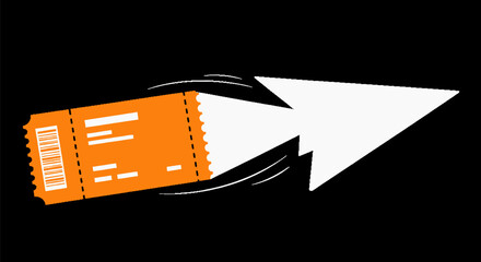 Orange ticket with white arrow symbolising fast access and navigation with vector style in black