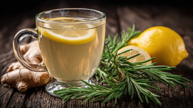 Homemade Ginger Tea With Lemon Presented on a Wooden Table for a Refreshing Metabolism Boost