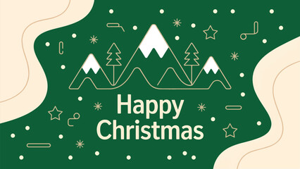 Minimalist Outline Christmas Mountain Landscape Modern Winter Holiday Vector