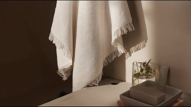 Elegant White Towel in Modern Bathroom Setting - Powered by Adobe