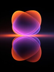 Abstract digital art piece with a black background. in the center of the image, there are two overlapping circles, one in orange and the other in purple.