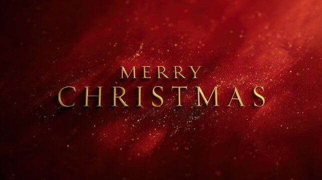 Elegant Merry Christmas greeting with golden text on a festive red background
