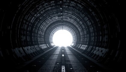 Tunnel leading to bright light, creating a sense of depth and perspective.