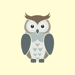 Minimalist solid fill cartoon owl vector, circular forms, no outlines