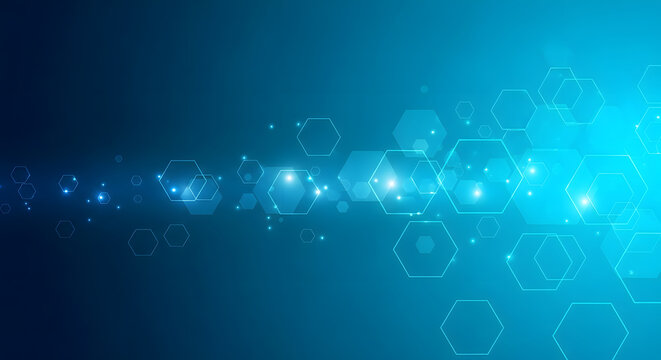 Abstract blue background with glowing digital hexagon network technology