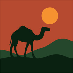 Fototapeta premium Abstract Camel at Sunset – Minimalist Desert Landscape Illustration