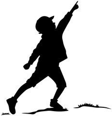 Child Reaching Up on Uneven Ground Silhouette – Vector Illustration