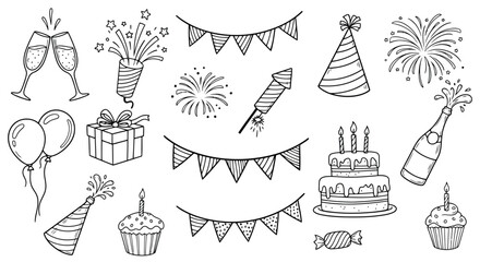 Hand drawn party and celebration elements