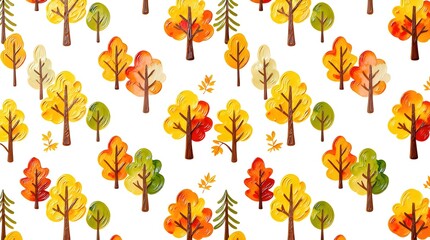 Obraz premium Vibrant Autumn Tree Seamless Pattern (Warm Fall Tones) · Decorative Seasonal Design Concept