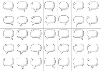 Fototapeta premium Speech Bubbles Grid White Gray Outlines Rounded Shapes Communication Icons.