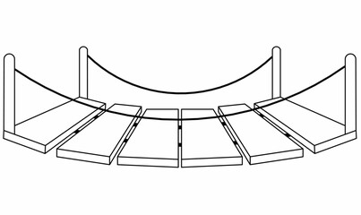 Suspension bridge icon.outline,curved ropes,towers and deck planks in perspective.for engineering, construction, travel and landmark concepts, transportation.
