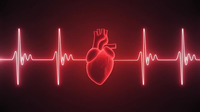Animated digital human heart beat with pulsating wave background for science medical health cardiology projects.