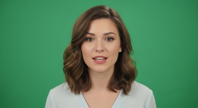 Portrait of a Confident Woman Against a Green Screen Backdrop.