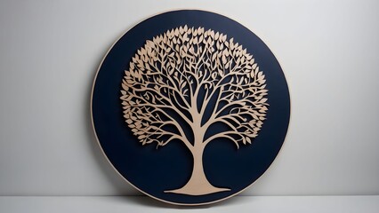 Beautiful wood carving of a tree against a dark blue background perfect for holiday decor Generative AI