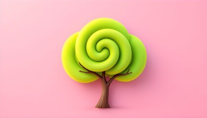 Vibrant green spiral tree decoration for Christmas on a soft pink background inspires holiday cheer and creativity for festive decorations and celebrations Generative AI