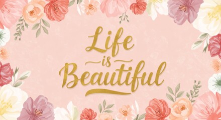 Floral frame with gold calligraphy text