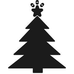 Outline vector icon of Christmas pine tree with star topper decoration.