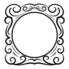 Elegant Decorative Circle Frame Vintage Ornate Black Frame with White Border. Vintage Frame.