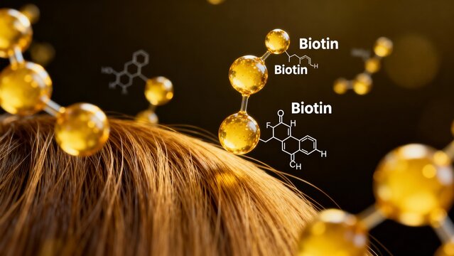 Discover vibrant hair with Biotin's molecular magic, enhancing shine and strength for a healthy, radiant glow, perfect for beauty and wellness campaigns