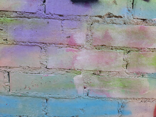 Colorful graffiti on a brick wall. Abstract background for design.