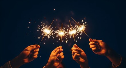 Hands holding sparklers against a dark background celebrating a special occasion with bright light