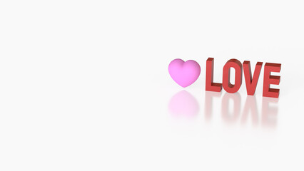 Pink Heart with Red LOVE Text on White Background 3d render.