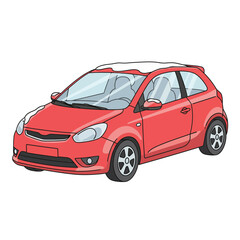 Obraz premium Realistic Red Hatchback Winter Vector Illustration with Snow Accents